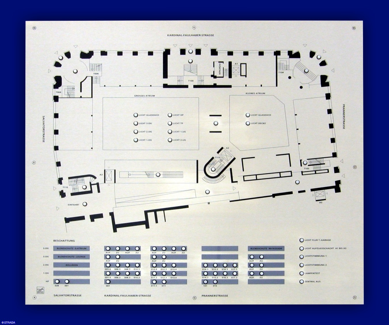Lageplantableaus, Leuchtschaltbild, Anzeigetableau, Meldetableau, Lageplantableau und Blindschaltbild Frontplatte V2a - EIB-Lageplantableau