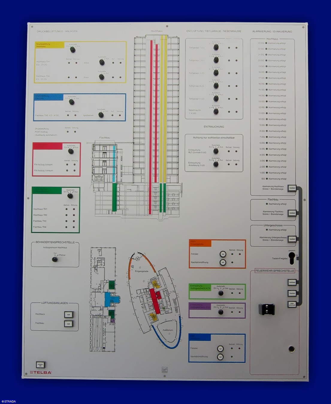 Brandmeldetableau, Entrauchungstableau - AP-Anzeige u. Entrauchung