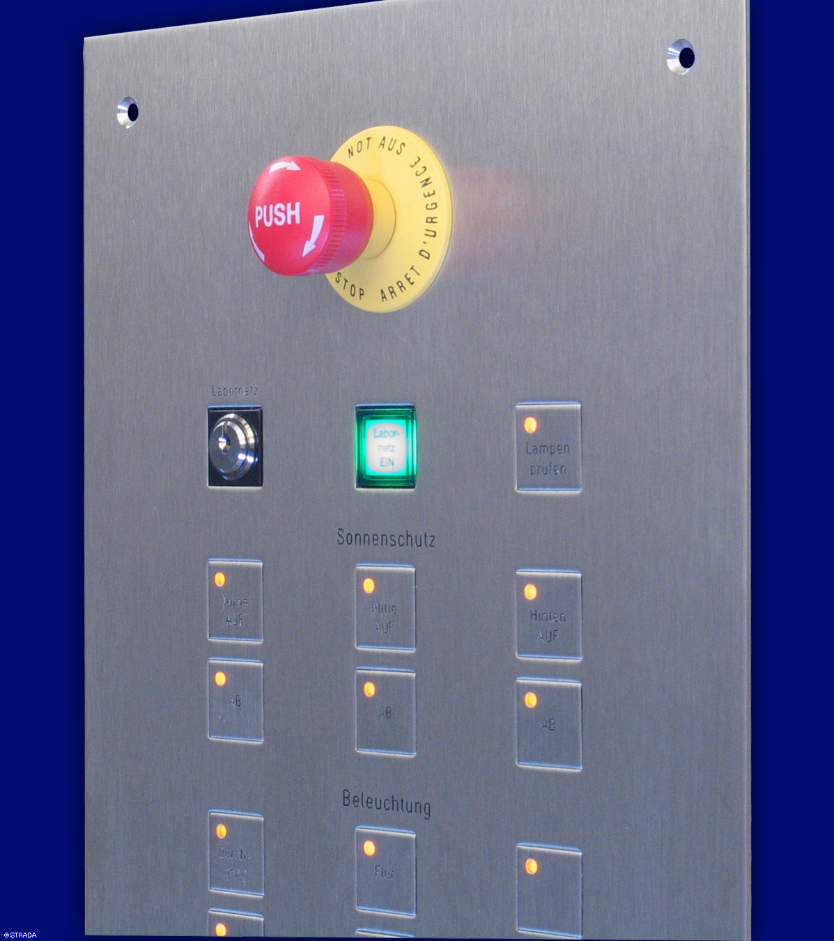 Plano Variante Ausf�hrung quadratisch 19mm Beispiel V2a - Steuertableau mit Plano-Taster