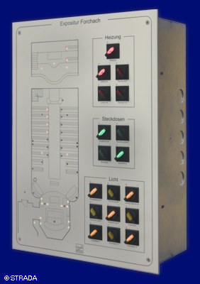 Lageplantableaus, Leuchtschaltbild, Anzeigetableau, Meldetableau, Lageplantableau und Blindschaltbild Frontplatte Alu - Lageplantableau mit bel. Drehschaltern