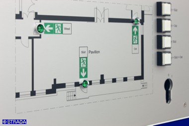 Lageplantableaus, Leuchtschaltbild, Anzeigetableau, Meldetableau, Lageplantableau und Blindschaltbild Frontplatte Alu - AP-Lageplantableau f&uuml;r Fluchwegleuchten