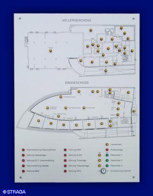 Lageplantableaus, Leuchtschaltbild, Anzeigetableau, Meldetableau, Lageplantableau und Blindschaltbild Frontplatte Alu - Tab. mit aufgesetzten Tastern