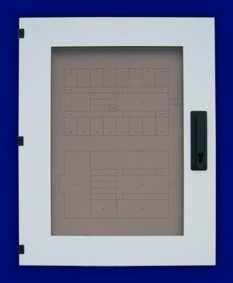 Lageplantableaus, Leuchtschaltbild, Anzeigetableau, Meldetableau, Lageplantableau und Blindschaltbild Frontplatte Alu - Lageplan m. Sichtt&uuml;re