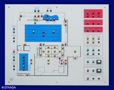 Lageplantableaus, Leuchtschaltbild, Anzeigetableau, Meldetableau, Lageplantableau und Blindschaltbild Frontplatte Alu - UP-Lageplan, 3-farbig