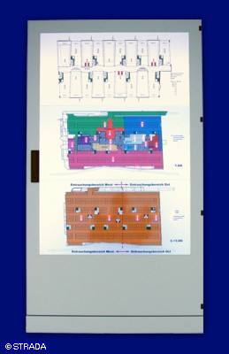 Brandmeldetableau, Entrauchungstableau - BMA-Lageplan im Standschrank