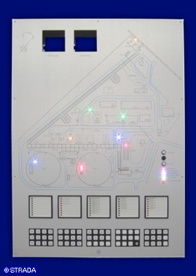 Lageplantableaus, Leuchtschaltbild, Anzeigetableau, Meldetableau, Lageplantableau und Blindschaltbild Frontplatte Alu - AP-Lageplan 3-farbig