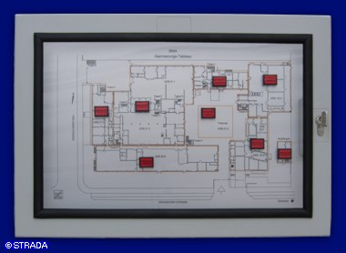 Lageplantableaus, Leuchtschaltbild, Anzeigetableau, Meldetableau, Lageplantableau und Blindschaltbild Frontplatte Alu - AP-Lageplantableau mit Sichtt&uuml;re